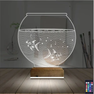 Akvaryum Fanus Balık 3D Lamba - Masa Gece Lambası Akvaryum Fanus Balık 3D Lamba - Masa Gece Lambası