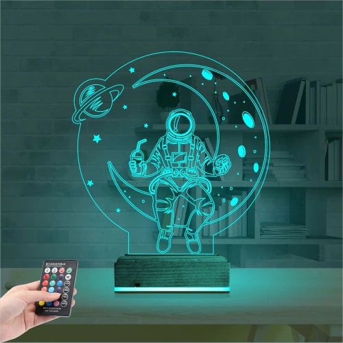 Astronot Ay Gezegen 3D Lamba - Masa Gece Lambası