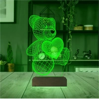 Ayıcık Kalp Seni Seviyorum 3D Lamba - Masa Gece Lambası