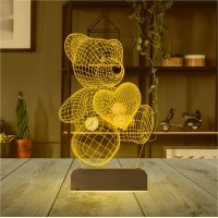 Ayıcık Kalp Seni Seviyorum 3D Lamba - Masa Gece Lambası