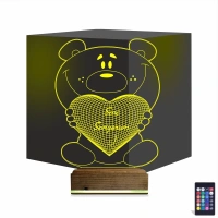 Ayıcık Kalp Seni Seviyorum 3D Lamba - Masa Gece Lambası