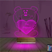 Ayıcık Kalp Seni Seviyorum 3D Lamba - Masa Gece Lambası