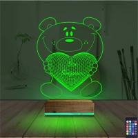 Ayıcık Kalp Seni Seviyorum 3D Lamba - Masa Gece Lambası