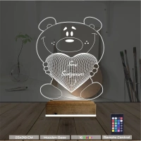 Ayıcık Kalp Seni Seviyorum 3D Lamba - Masa Gece Lambası
