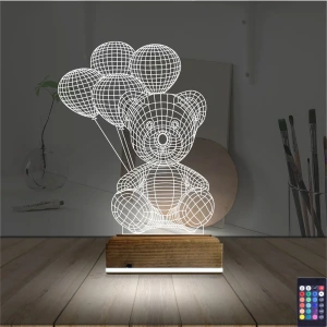 Ayıcık Balon 3D Lamba - Masa Gece Lambası Ayıcık Balon 3D Lamba - Masa Gece Lambası