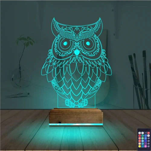 Baykuş Tasarım 3D Lamba - Masa Gece Lambası