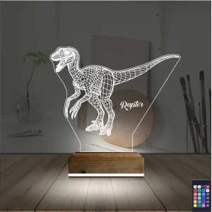 Dinozor Raptor 3D Lamba - Masa Gece Lambası Dinozor Raptor 3D Lamba - Masa Gece Lambası