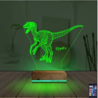Dinozor Raptor 3D Lamba - Masa Gece Lambası