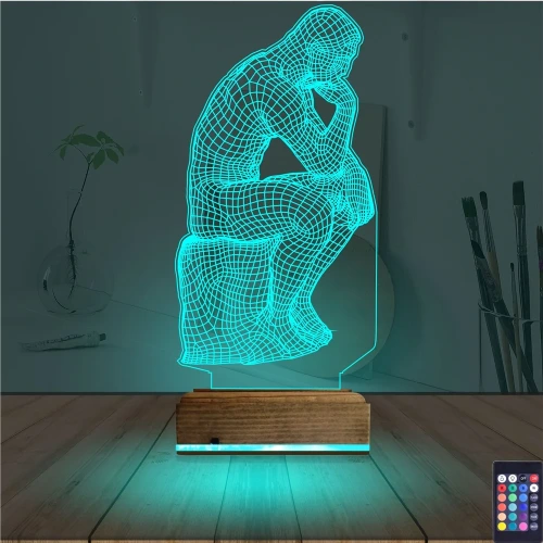 Düşünen Adam Heykel 3D Lamba - Masa Gece Lambası