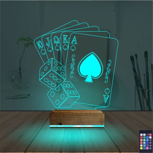 İskambil Kağıdı Zar 3D Lamba - Masa Gece Lambası