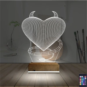 Kalp Şeytan Sevgiliye Hediye 3D Lamba - Masa Gece Lambası