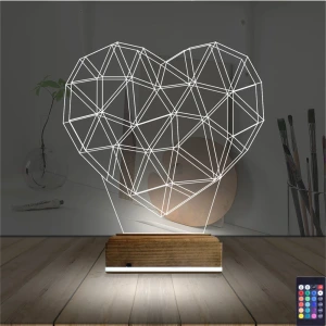 Kalp Sevgiliye Hediye Polygonal 3D Lamba - Masa Gece Lambası Kalp Sevgiliye Hediye Polygonal 3D Lamba - Masa Gece Lambası