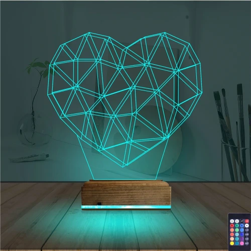 Kalp Sevgiliye Hediye Polygonal 3D Lamba - Masa Gece Lambası