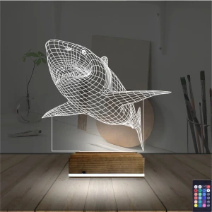 Köpek Balığı 3D Lamba - Masa Gece Lambası Köpek Balığı 3D Lamba - Masa Gece Lambası