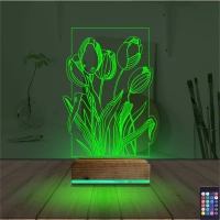 Lale Çiçek 3D Lamba - Masa Gece Lambası