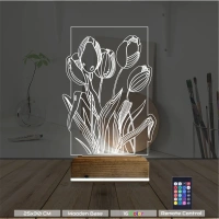 Lale Çiçek 3D Lamba - Masa Gece Lambası