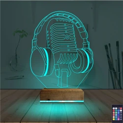 Dj Müzik Mikrofon Kulaklık 3D Lamba - Masa Gece Lambası Dj Müzik Mikrofon Kulaklık 3D Lamba - Masa Gece Lambası