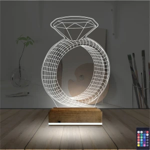 Tek Taş Yüzük Sevgiliye Hediye 3D Lamba - Masa Gece Lambası Tek Taş Yüzük Sevgiliye Hediye 3D Lamba - Masa Gece Lambası