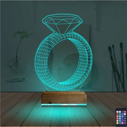 Tek Taş Yüzük Sevgiliye Hediye 3D Lamba - Masa Gece Lambası Tek Taş Yüzük Sevgiliye Hediye 3D Lamba - Masa Gece Lambası