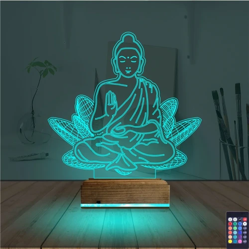 Lotus Çiçeği Yoga 3D Lamba - Masa Gece Lambası