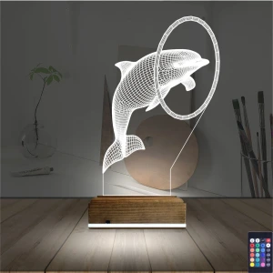 Yunus Balığı Çember 3D Lamba - Masa Gece Lambası Yunus Balığı Çember 3D Lamba - Masa Gece Lambası