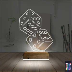 Zar Şans 3D Lamba - Masa Gece Lambası Zar Şans 3D Lamba - Masa Gece Lambası
