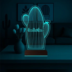 Kaktüs Çiçek 3D Lamba - Masa Gece Lambası