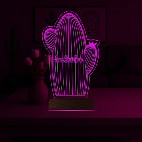Kaktüs Çiçek 3D Lamba - Masa Gece Lambası