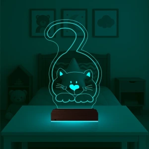 Kedi Kedicik Çocuk Odası 3D Lamba - Masa Gece Lambası Kedi Kedicik Çocuk Odası 3D Lamba - Masa Gece Lambası
