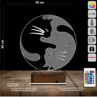 Kedi Ying Yang Denge 3D Lamba - Masa Gece Lambası