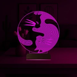 Kedi Ying Yang Denge 3D Lamba - Masa Gece Lambası Kedi Ying Yang Denge 3D Lamba - Masa Gece Lambası