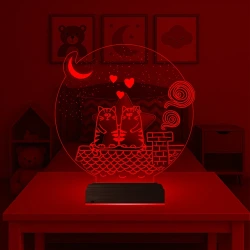 Kedi Kalp Çocuk Odası 3D Lamba - Masa Gece Lambası Kedi Kalp Çocuk Odası 3D Lamba - Masa Gece Lambası