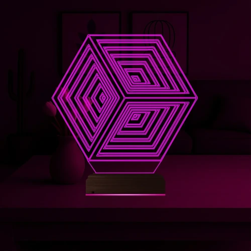 Geometrik Küp 3D Lamba - Masa Gece Lambası