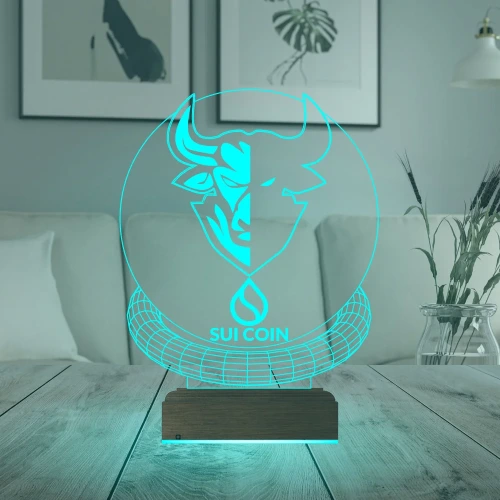 Crypto Sui Coin Kripto Finans 3D Lamba - Masa Gece Lambası