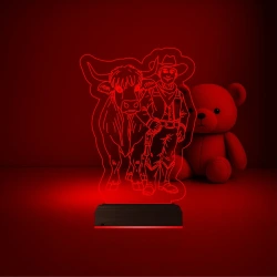 Çocuk Odası İnek Kovboy 3D Lamba - Masa Gece Lambası Çocuk Odası İnek Kovboy 3D Lamba - Masa Gece Lambası
