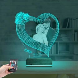 Kalp Gül Sevgiliye Hediye Fotoğraflı 3D Lamba - Masa Gece Lambası Kalp Gül Sevgiliye Hediye Fotoğraflı 3D Lamba - Masa Gece Lambası