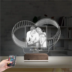Yüzük Alyans Yıl Dönümü Fotoğraflı 3D Lamba - Masa Gece Lambası