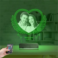 Kalp Melek Sevgiliye Hediye Fotoğraflı 3D Lamba - Masa Gece Lambası