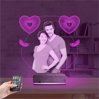 Kalp Melek Sevgiliye Hediye Fotoğraflı 3D Lamba - Masa Gece Lambası