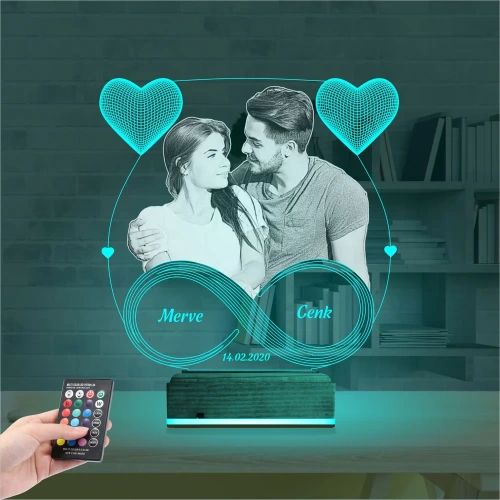 Kalp Sevgiliye Hediye Fotoğraflı 3D Lamba - Masa Gece Lambası