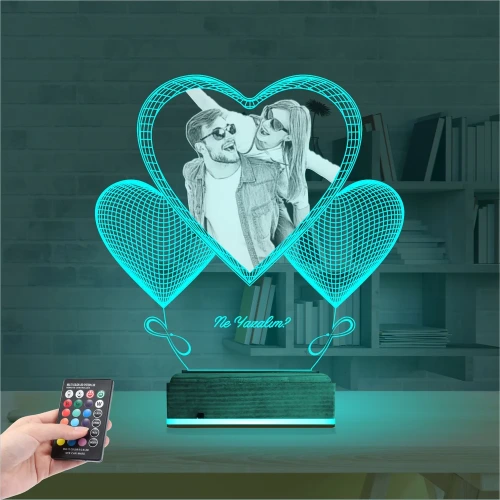 Kalp Sevgiliye Hediye Fotoğraflı 3D Lamba - Masa Gece Lambası