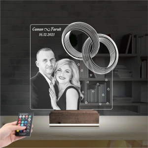 Yüzük Alyans Yıl Dönümü Fotoğraflı 3D Lamba - Masa Gece Lambası