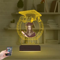 Mezuniyet Hediyesi Öğrenciye Hediye Fotoğraflı 3D Lamba - Masa Gece Lambası