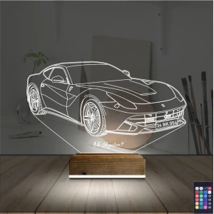 Spor Araba Ferrari Kişiye Özel 3D Lamba - Masa Gece Lambası Spor Araba Ferrari Kişiye Özel 3D Lamba - Masa Gece Lambası