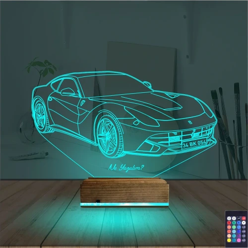 Spor Araba Ferrari Kişiye Özel 3D Lamba - Masa Gece Lambası