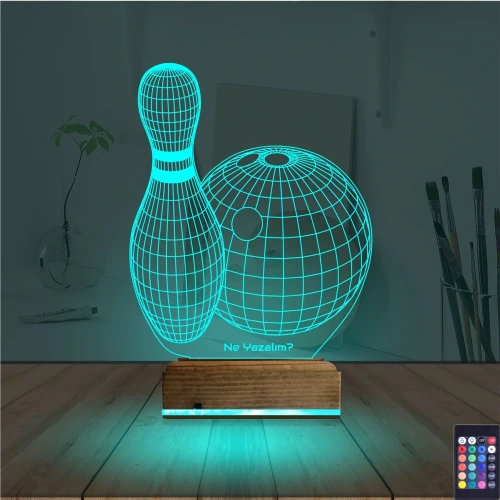 Bowling Topu Kişiye Özel 3D Lamba - Masa Gece Lambası