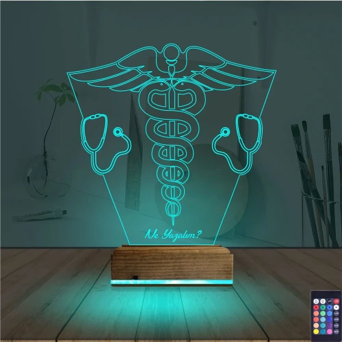 Doktor Tıp Logo Kişiye Özel 3D Lamba - Masa Gece Lambası
