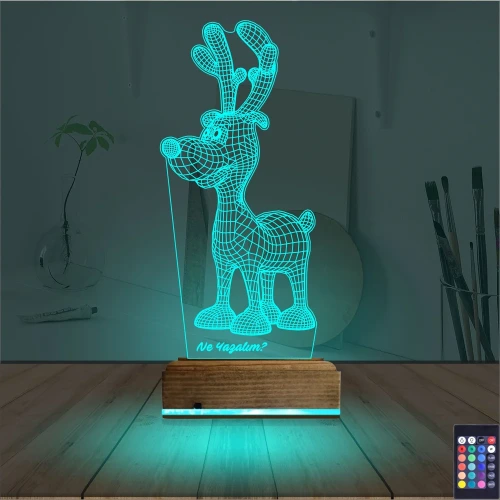 Geyik Yılbaşı Kişiye Özel 3D Lamba - Masa Gece Lambası
