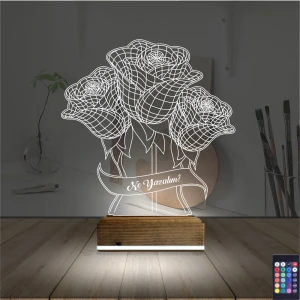 Sevgiliye Gül Kişiye Özel 3D Lamba - Masa Gece Lambası Sevgiliye Gül Kişiye Özel 3D Lamba - Masa Gece Lambası