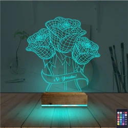 Sevgiliye Gül Kişiye Özel 3D Lamba - Masa Gece Lambası Sevgiliye Gül Kişiye Özel 3D Lamba - Masa Gece Lambası